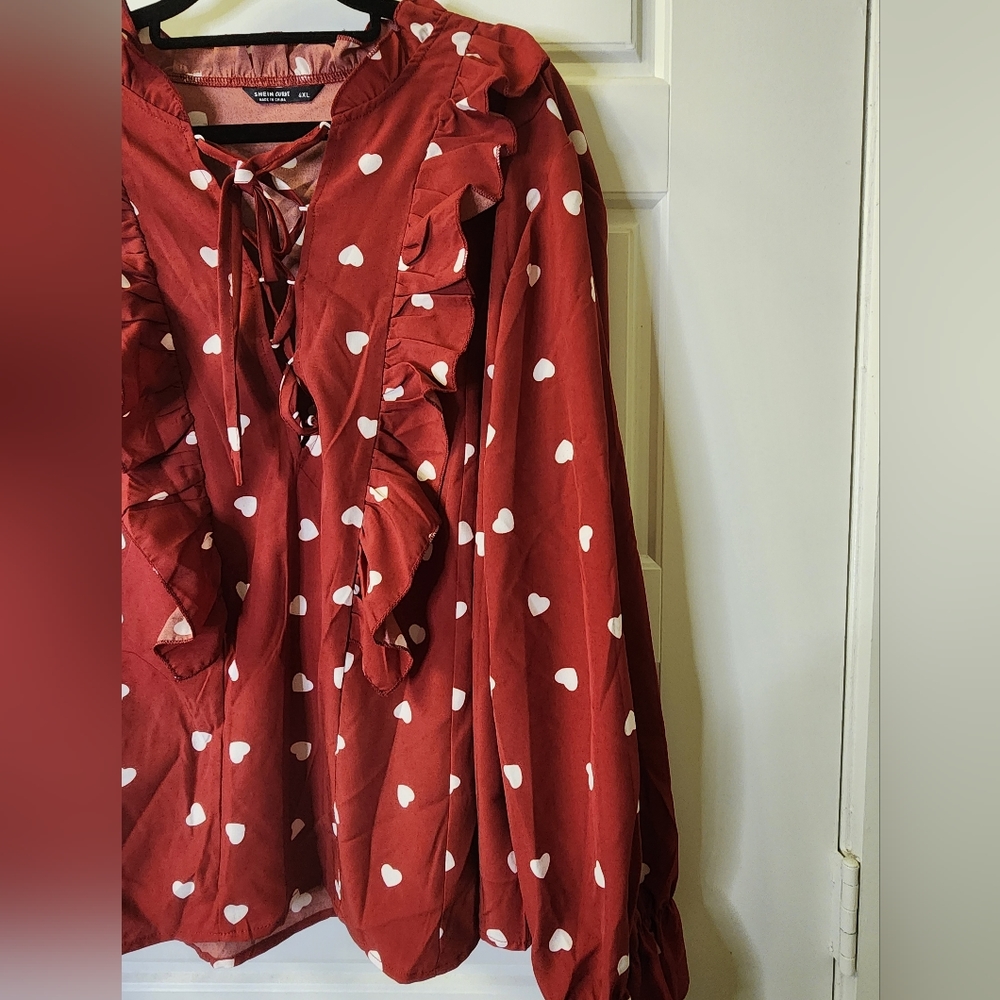 SHEIN Curve 4XL Red Heart Long Sleeve Blouse Top - Picture 4 of 5